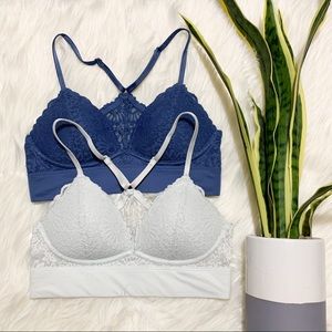 PINK Lace Bralette Wireless Lightly Lined 2 set XS
